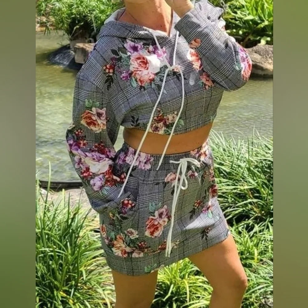 Women's Sweatshirt Bodycon Mini Skirt 2 Piece Outfits Long - Picture 3 of 8